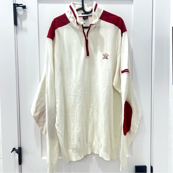 Paul & Shark Cotton 1/4 Zip Sweater White Red Elbow Patches Size XL Tall